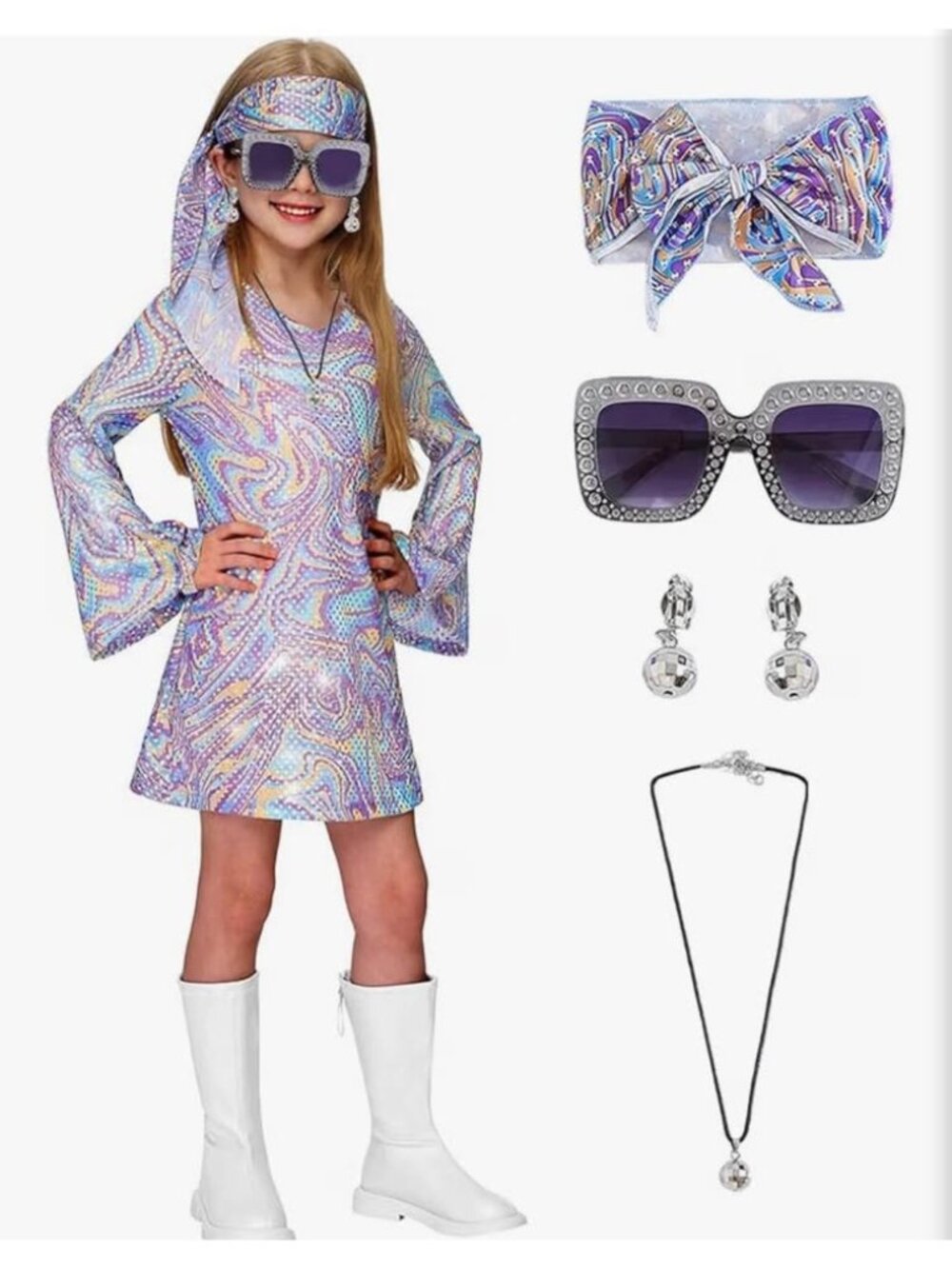 NEW 5-6 years Girls 70s Disco Costume Set Halloween